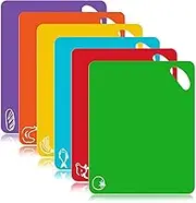 Cutting Board Mats Set, Extra Thick Flexible Plastic Kitchen Chopping Board, Colored Mats with Food Icons & Easy-Grip Handles, Dishwasher Safe, Set of 6