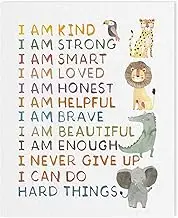 Positive Affirmations Print Wall Decor: I Am Kind I Am Smart I Am Brave Inspirational Quotes Wall Art for Kids, Boho Classroom Posters Baby Animal Safari Nursery Room Decor for Toddler 12x15 Inch