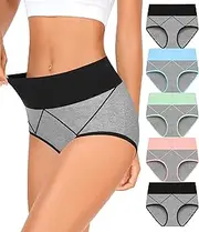 [MISSWHO] Womens High Waisted Cotton Underwear Full Coverage Soft Double-Layer Waistedband Panties (Regular & Plus Size)