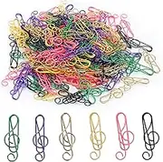 150 Pcs Music Paper Clips, Cute Metal Musical Treble Clef Paper Clips for Desk Bookmark Office School Notebook (6 Colors: Green, Purple, Yellow, Pink, Black, Gold)
