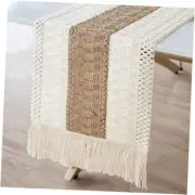 Macrame Table Runner Farmhouse Style, Natural Burlap 72 INCHES Creamy-white