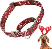 Christmas Martingale Collar for Dogs with Snowflakes and Christmas Trees, Adjustable No Slip Dog Training Collar Soft Nylon Dog Collars, Great for Whippets, Greyhounds and More (L)