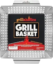 Grillaholics Grill Basket - Large Grilling Basket for More Vegetables - Heavy Duty Stainless Steel Grilling Accessories Built to Last - Perfect Vegetable Grill Basket for All Grills and Veggies