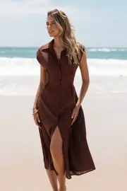 [PUP52] Cami Midi Dress - Chocolate Brown XS Chocolate Brown