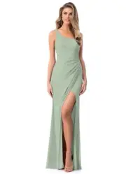 New AZAZIE CASSIA Sheath One Shoulder Mesh Floor-Length Dress Dusty Sage NWT