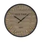 Litton Lane Wooden Wall Clock w/ Gold Accent 36"X2.5" Analog Round Rustic Brown