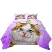 Cute Cats Prints Blushing Sweet Flower Kitten Coverlet