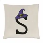 Letter S Witches Wizard Hat Cushion Cover Pillow Funny Witch Halloween Alphabet