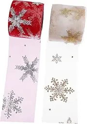 PLAFOPE 2pcs Wide Rainbow Snowflake Mesh Ribbons for DIY Crafting Present Wrapping Party Decorations Weddings Festivals Elegant Tie Hair Ornaments Art Projects