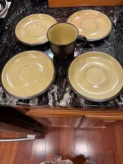4 Noritake Folkstone Stoneware Safari Coffee Saucer + 1 Cup