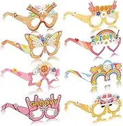 Buziba 8pcs Groovy Party Decorations Groovy Glasses Photo Booth Props Hippie Retro Boho Paper Eyeglasses Groovy Hippie Birthday Party Favor Supplies