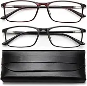 Reading Glasses Blue Light Blocking - 2 Pack Womens Mens Computer Readers +1.5 Eyeglass Glare Blocking Glasses Rectangle Frame Spring Hinge Arms