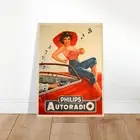 Vintage Philips Car Radio Pin-up Girl Framed Poster Retro Advertisement Art