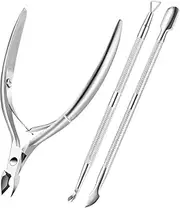 CJESLNA Cuticle Trimmer Remover with Pusher, Professional Stainless Steel Durable Pedicure Manicure Tools Sharp Cutter Nipper Scissor Clipper for Fingernails and Toenails Dead Skin Silver (Silver)