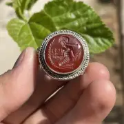 Unique Ancient Roman Carnelian Agate King Intaglio Lovely Solid Silver Ring