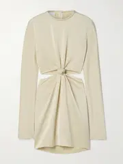 [NANUSHKA] NANUSHKA - Tazia Cutout Faux Leather-trimmed Hammered-satin Mini Dress - Cream - large large Cream