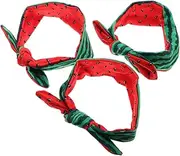 [Ipetboom] 3Pcs Girl Elastic Headbands with Bow and Bunny Ears Double Sided Watermelon Design Hair Accessories for Summer Daily Wear and Parties