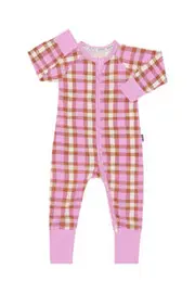 Bonds: Long Sleeve Zip Wondersuit - Pink Gingham (Size 0)