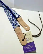 NWT Sherrin's Threads 1" Premium BLUE HIBISCUS Ukulele Strap ST1-2114 Made in CA