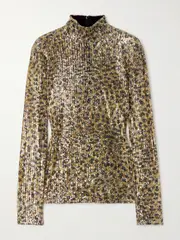 [AZ FACTORY] AZ FACTORY - Romy Sequin-embellished Leopard-print Mesh Turleneck Top - Multi - FR 36 FR 36 Multi