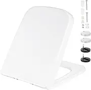 Square Shape White Toilet Seat, Soft Close Toilet Seat with Quick Release for Easy Clean, Simple Top Fixing, Standard Toilet Seats White with Adjustable Hinges