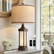 25'' Table Lamp for Living Room Bedroom Farmhouse Metal Lamps with 2 USB Port...