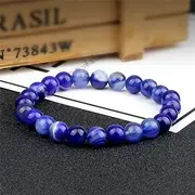 [QJZM] Men Bracelet Multicolor Natural Stone 8mm Striped Agates Beads Bangle Women Simple Handmade Elastic Pulsera Jewelry-CHINA_