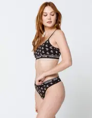 Calvin Klein Women's CK One Cotton Thong Panty, Staggered Logo Black, XL