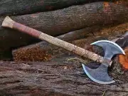 Handmade Carbon Steel Double Headed Viking Axe For Hiking Hunting & Camping