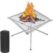 Portable Camping Fire Pit, Stainless Steel Mesh Fire Pit, Foldable Wood & Charcoal Burning Stove with Carrying Bag for Outdoor Cooking & Heating (16.5 Inch)