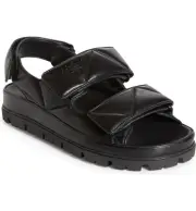 Prada Padded Nappa Quilted Leather Slingback Sporty Sandals Black 40.5