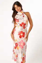 [PUP14] Anabelle Halter Neck Midi Dress - Positano Floral XS Beige