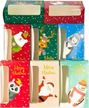Christmas Cookie Boxes, 24 Pcs Small Christmas Party Boxes with 6 Different Desi