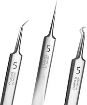 Professional Stainless Steel Blackhead Remover Kit - 3Pcs Precision Pimple Extractor Tweezers with Storage Case | Acne Removal Tools for Estheticians and Home Skincare