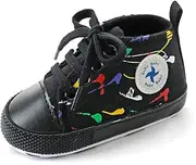 [Carphone Warehouse] Baby Boys Girls Star High Top Sneaker Soft Anti-Slip Sole Newborn Infant First Walkers Canvas Denim Shoes, A12-fullblack, 12-18 Months Toddler