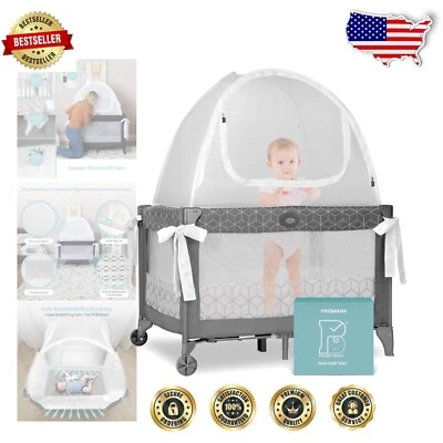 Premium Pack n Play Tent with Auto-Lock Zippers for Baby Safety - Gray Geometric