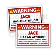 JACE STICKERS - JACE HAS AN ATTITUDE Funny Stickers 5" wide orange Set of 2