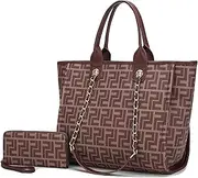 [MKF Collection] Tote Bag for Women, Vegan Leather Top-Handle Chain Shoulder Handbag Large Purse