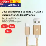 1-3M Gold Braided USB to Type-C Fast Charging Data Cable for Android Phone