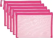 uxcell A5 Mesh Zipper Pouch Bags, 5 PCS Mesh Bags with Zipper Plastic Storage Pocket for Organizing File Beads Office Home Supplies, 18x25cm, Rose Red