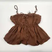 American Eagle Outfitters Womens Tank Top Brown S Peplum Sleeveless Front Button