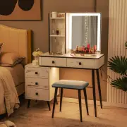 CostwayMultifunctional Vanity Table with 3-in-1 Charging Station for Bedroom-White