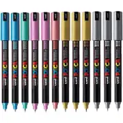 Uni Posca Coloured Metallic Marker 1mm Assorted Colours Box 12 PC-1MR