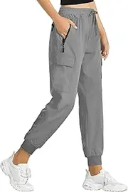 [Buauty] Women's Hiking Pants - Lightweight Quick Dry Cargo Joggers with Pockets, Elastic Waist for Outdoor and Travel, Metropolis Gray, Small
