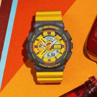 【CASIO 卡西歐】G-SHOCK 復古質感90年代原始色彩大圓雙顯錶-灰黃(GA-110Y-9A 對錶 情侶錶)