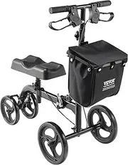 VEVOR Folding Knee Scooter, Carbon Steel Steerable Knee Walker with Height-Adjustable Handlebar & Knee Pad, All-Terrain Solid Wheels, Dual Brakes, Leg Recovery Scooter for Broken Ankle Foot Injuries