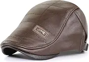 [Max5] Mens Adjustable PU Leather Ivy Cap Newsboy Hat Classic Golf Flat Cap Gatsby Driving Fishing Hat for Men Father Dad