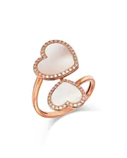 Bloomingdale's Fine Collection Mother of Pearl & Diamond Double Heart Bypass Ring in 14K Rose Gold
