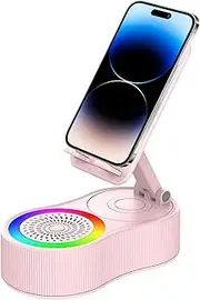 Wireless Induction Speaker, Portable Wireless Speaker with Charger, Adjustable Anti-Slip Base Cell Phone Holder with Ambient LED Light for Desk Home Outdoor College Dorm
