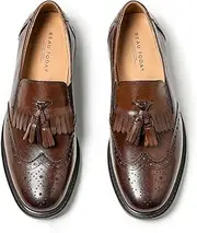 [Beau Today] Tassel Loafers for Women,Leather Brogue Dress Shoes,Wingtips Oxford for Women,Breathable Comfortable Slip-on Lace-up Handmade Flat Shoes for Business Work